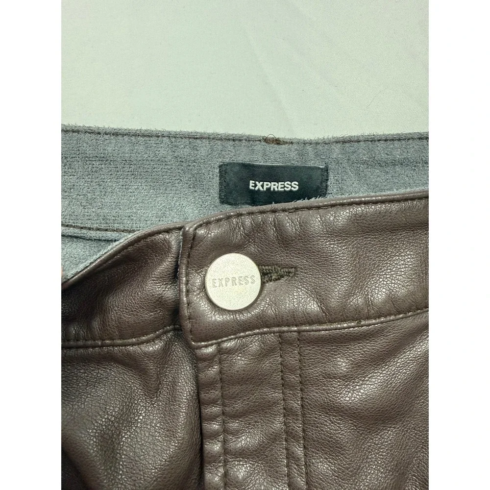 Express 12 Vegan Leather‎ Midi Skirt Brown Straight Front Slit